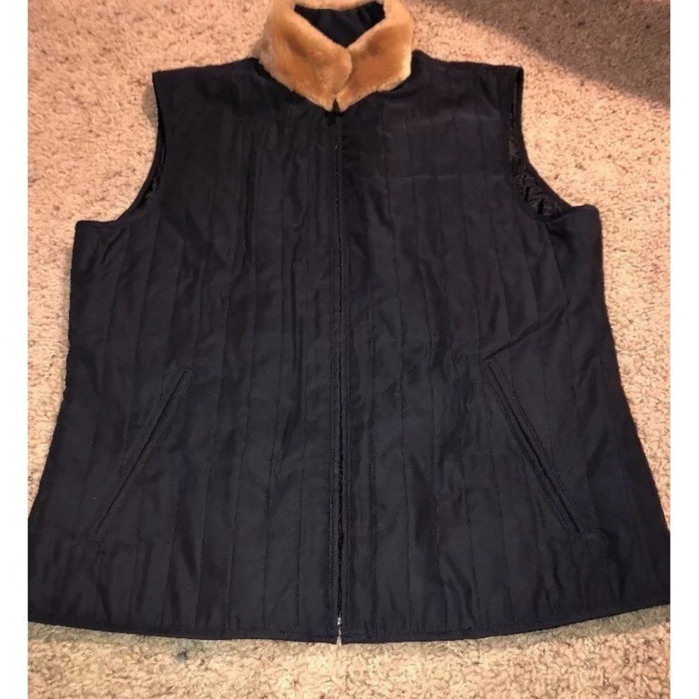 EP PRO Sleeveless Black Zip Quilted Golf Vest Faux Fur Collar Womans Sz Medium